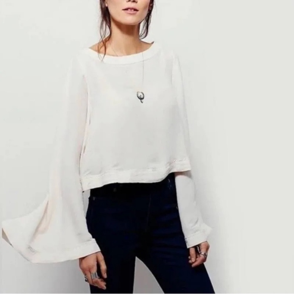 Women’s Cream Bell Sleeve Cropped Top